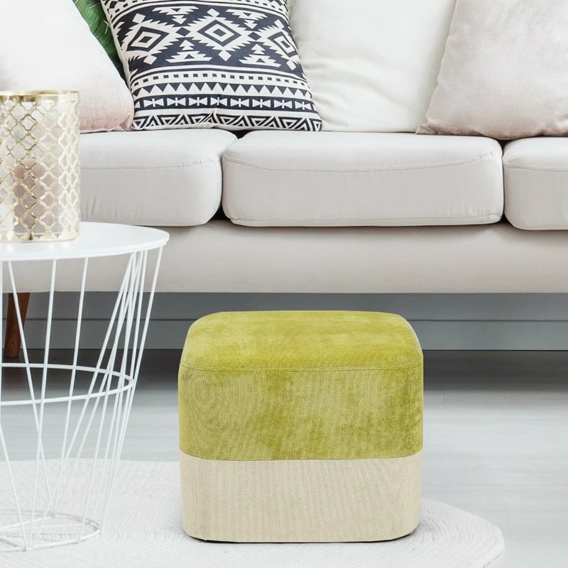 Buy π Adeco Square Fabric Ottoman Two-Color Stitching Footrest Stool Green/beige π 16 Buy π Adeco Square Fabric Ottoman Two-Color Stitching Footrest Stool Green/beige π - Image 14