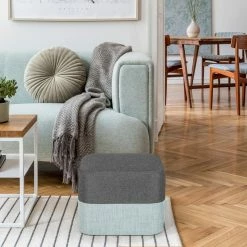 Buy 🛒 Adeco Square Fabric Ottoman Two-Color Stitching Footrest Stool Green/beige 🛒