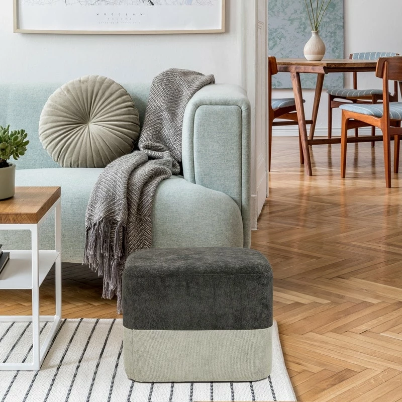 Buy π Adeco Square Fabric Ottoman Two-Color Stitching Footrest Stool Green/beige π 9 Buy π Adeco Square Fabric Ottoman Two-Color Stitching Footrest Stool Green/beige π - Image 7