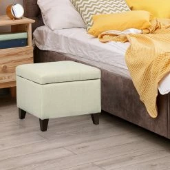 Outlet 🛒 Adeco Square Fabric Storage Ottoman With Tufted Flip Top 😉 -Adeco Shop Adeco Square Fabric Storage Ottoman with Tufted Flip Top