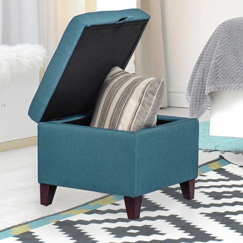 New 😍 Adeco Square Fabric Storage Ottoman With Tufted Flip Top, 18x18x15, Deep Blue 👏 4 New 😍 Adeco Square Fabric Storage Ottoman With Tufted Flip Top, 18x18x15, Deep Blue 👏 - Image 2