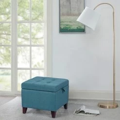 New 😍 Adeco Square Fabric Storage Ottoman With Tufted Flip Top, 18x18x15, Deep Blue 👏 13 New 😍 Adeco Square Fabric Storage Ottoman With Tufted Flip Top, 18x18x15, Deep Blue 👏 -Adeco Shop Adeco Square Fabric Storage Ottoman with Tufted Flip Top2C 18x18x152C Deep Blue 3