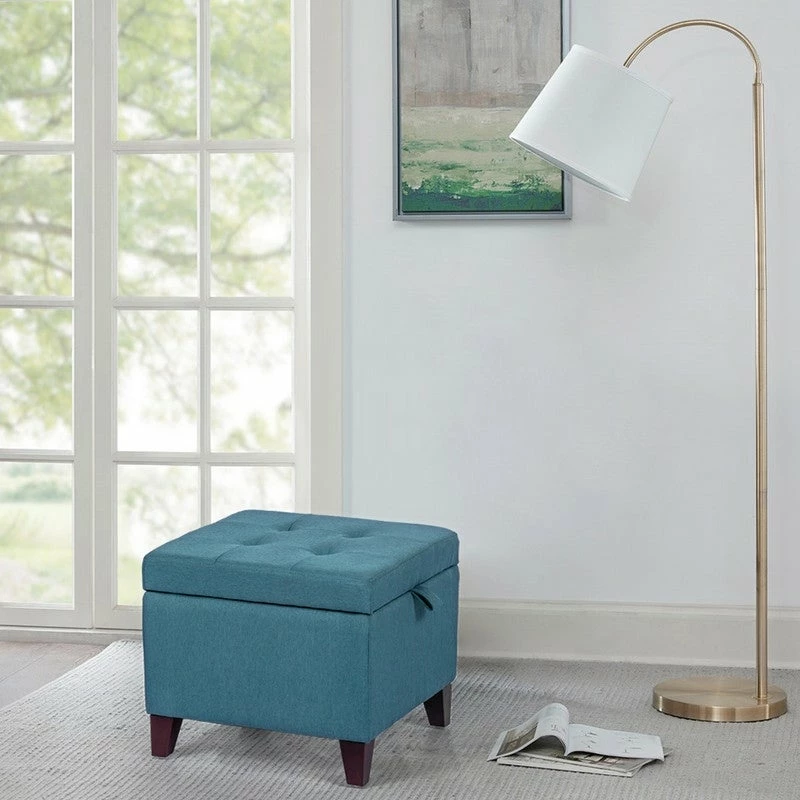 New 😍 Adeco Square Fabric Storage Ottoman With Tufted Flip Top, 18x18x15, Deep Blue 👏 6 New 😍 Adeco Square Fabric Storage Ottoman With Tufted Flip Top, 18x18x15, Deep Blue 👏 - Image 4