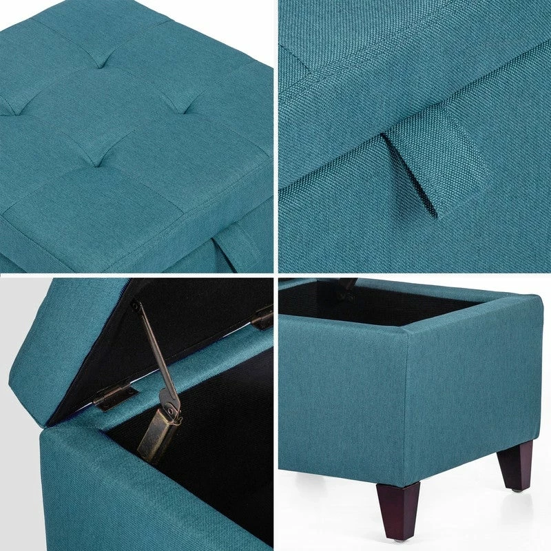 New 😍 Adeco Square Fabric Storage Ottoman With Tufted Flip Top, 18x18x15, Deep Blue 👏 10 New 😍 Adeco Square Fabric Storage Ottoman With Tufted Flip Top, 18x18x15, Deep Blue 👏 - Image 8