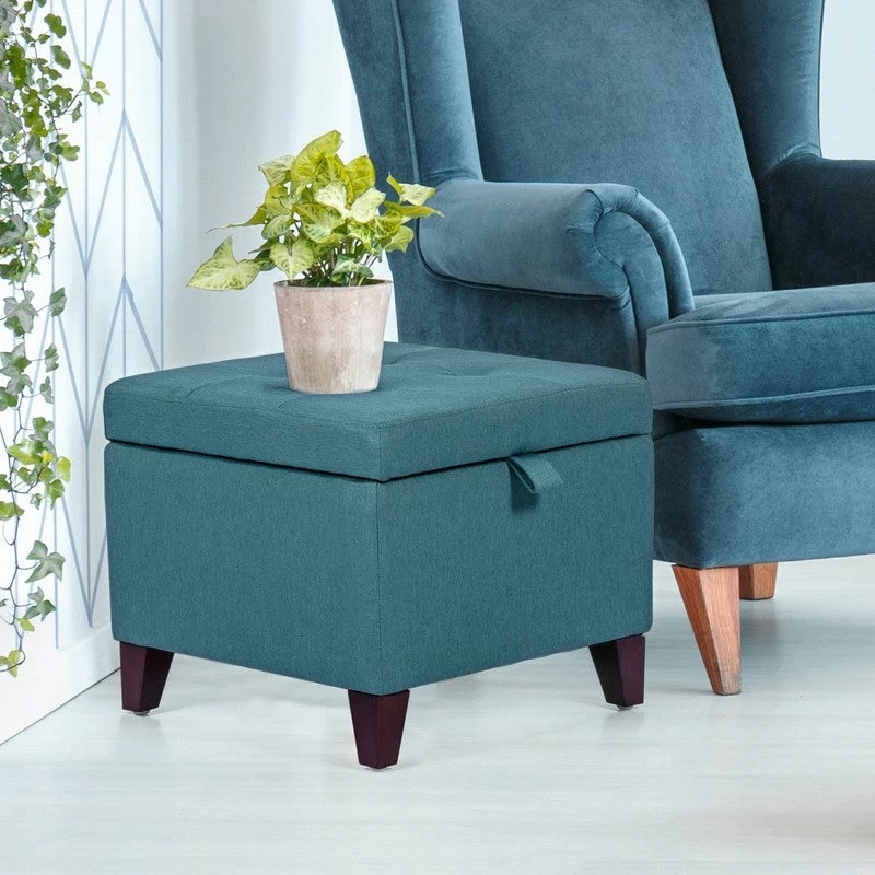 New 😍 Adeco Square Fabric Storage Ottoman With Tufted Flip Top, 18x18x15, Deep Blue 👏 3 New 😍 Adeco Square Fabric Storage Ottoman With Tufted Flip Top, 18x18x15, Deep Blue 👏