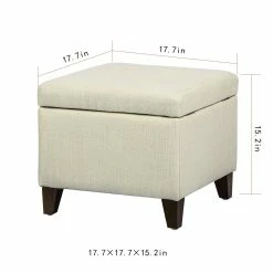 Outlet 🛒 Adeco Square Fabric Storage Ottoman With Tufted Flip Top 😉 -Adeco Shop Adeco Square Fabric Storage Ottoman with Tufted Flip Top2C 18x18x152C Rice White 3