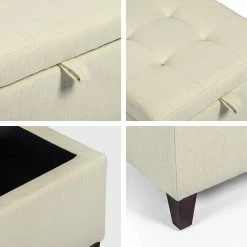 Outlet 🛒 Adeco Square Fabric Storage Ottoman With Tufted Flip Top 😉 -Adeco Shop Adeco Square Fabric Storage Ottoman with Tufted Flip Top2C 18x18x152C Rice White 4