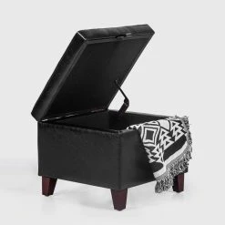 Deals ❤️ Adeco Black Faux Leather Tufted Flip Top Storage Ottoman ⭐ -Adeco Shop Adeco Square Faux Leather Storage Ottoman with Tufted Flip Top2C 18x18x152C Black
