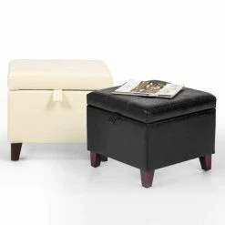 Deals ❤️ Adeco Black Faux Leather Tufted Flip Top Storage Ottoman ⭐ -Adeco Shop Adeco Square Faux Leather Storage Ottoman with Tufted Flip Top2C 18x18x152C Black 3