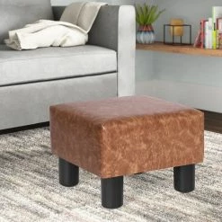 Deals 😉 Adeco Square Footrest Footstool Faux Leather Ottoman For Living Room 🎉
