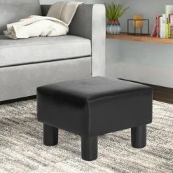 Outlet ⭐ Adeco Footrest Stool Faux Leather Ottoman With Thick Upholstery Brown 🛒