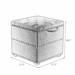 Hot Sale 🌟 Adeco Square Linen Storage Ottoman Tufted Fabric Footstool With Rivets 😀 -Adeco Shop Adeco Square Linen Storage Ottoman Tufted Fabric Footstool with Rivets 5