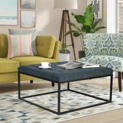 Coupon ⭐ Adeco Square Ottoman Button Tufted Upholstered Fabric Foot Rest Stool ✨