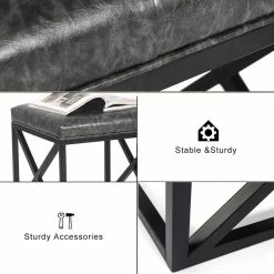 Best deal 😀 Adeco Square Ottoman Foot Rest Stool With Gray PU Cushion,Metal Frame 😉 -Adeco Shop Adeco Square Ottoman Foot Rest Stool with Gray PU Cushion2CMetal Frame 2