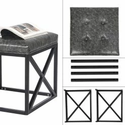 Best deal 😀 Adeco Square Ottoman Foot Rest Stool With Gray PU Cushion,Metal Frame 😉 -Adeco Shop Adeco Square Ottoman Foot Rest Stool with Gray PU Cushion2CMetal Frame 4