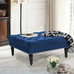 Discount 😀 Adeco Square Ottoman Tufted Bench Modern Stool Wood Leg And Caster 🛒 -Adeco Shop Adeco Square Ottoman Tufted Bench Modern Stool Wood Leg and Caster 2