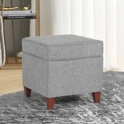 Top 10 🔔 Adeco Square Ottoman With Storage Gray Faux Linen Fabric Footstool 💯
