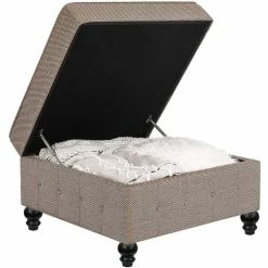 Promo 😍 Adeco Square Storage Ottoman Bench, Button-Tufted Hinged Lid Beige 👍 -Adeco Shop Adeco Square Storage Ottoman Bench2C Button Tufted Hinged Lid 11