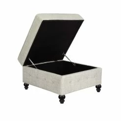 Promo 😍 Adeco Square Storage Ottoman Bench, Button-Tufted Hinged Lid Beige 👍 -Adeco Shop Adeco Square Storage Ottoman Bench2C Button Tufted Hinged Lid 3