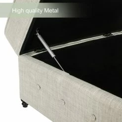 Promo 😍 Adeco Square Storage Ottoman Bench, Button-Tufted Hinged Lid Beige 👍 -Adeco Shop Adeco Square Storage Ottoman Bench2C Button Tufted Hinged Lid 5