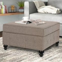 Promo 😍 Adeco Square Storage Ottoman Bench, Button-Tufted Hinged Lid Beige 👍 -Adeco Shop Adeco Square Storage Ottoman Bench2C Button Tufted Hinged Lid 9