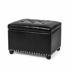 Best deal 🎉 Adeco Square Storage Ottoman Bonded Leather Bench Tufted Footstool 🛒 -Adeco Shop Adeco Square Storage Ottoman Bonded Leather Bench Tufted Footstool 2