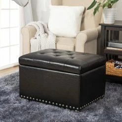Best deal π Adeco Square Storage Ottoman Bonded Leather Bench Tufted Footstool π