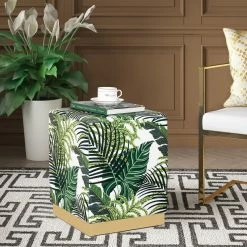 Brand new 🎉 Adeco Square Velvet Ottoman Upholstered Stool Vanity Gold Plating Base Palm ⭐ -Adeco Shop Adeco Square Velvet Ottoman Upholstered Stool Vanity Gold Plating Base 2