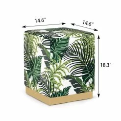 Brand new 🎉 Adeco Square Velvet Ottoman Upholstered Stool Vanity Gold Plating Base Palm ⭐ -Adeco Shop Adeco Square Velvet Ottoman Upholstered Stool Vanity Gold Plating Base 4