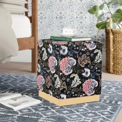 Brand new 🎉 Adeco Square Velvet Ottoman Upholstered Stool Vanity Gold Plating Base Palm ⭐ -Adeco Shop Adeco Square Velvet Ottoman Upholstered Stool Vanity Gold Plating Base 9