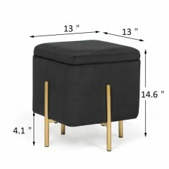 Promo ⭐ Adeco Square Velvet Storage Ottoman Multi-Function Vanity Footrest Orange 🌟 -Adeco Shop Adeco Square Velvet Storage Ottoman Multi Function Vanity Footrest 11