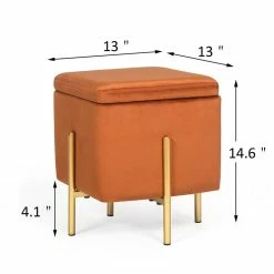 Promo ⭐ Adeco Square Velvet Storage Ottoman Multi-Function Vanity Footrest Orange 🌟 -Adeco Shop Adeco Square Velvet Storage Ottoman Multi Function Vanity Footrest 2