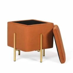 Promo ⭐ Adeco Square Velvet Storage Ottoman Multi-Function Vanity Footrest Orange 🌟 -Adeco Shop Adeco Square Velvet Storage Ottoman Multi Function Vanity Footrest 3