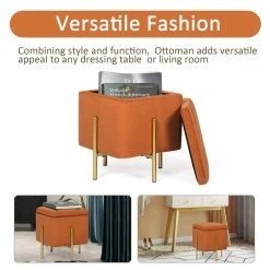 Promo ⭐ Adeco Square Velvet Storage Ottoman Multi-Function Vanity Footrest Orange 🌟 -Adeco Shop Adeco Square Velvet Storage Ottoman Multi Function Vanity Footrest 8