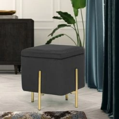 Promo ⭐ Adeco Square Velvet Storage Ottoman Multi-Function Vanity Footrest Orange 🌟 -Adeco Shop Adeco Square Velvet Storage Ottoman Multi Function Vanity Footrest 9