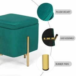 Coupon 👍 Adeco Square Velvet Storage Ottoman Multi-Function Vanity Footstool Green Apple 🛒 -Adeco Shop Adeco Square Velvet Storage Ottoman Multi Function Vanity Footstool 10