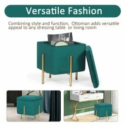 Coupon 👍 Adeco Square Velvet Storage Ottoman Multi-Function Vanity Footstool Green Apple 🛒 -Adeco Shop Adeco Square Velvet Storage Ottoman Multi Function Vanity Footstool 12