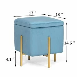 Coupon 👍 Adeco Square Velvet Storage Ottoman Multi-Function Vanity Footstool Green Apple 🛒 -Adeco Shop Adeco Square Velvet Storage Ottoman Multi Function Vanity Footstool 3