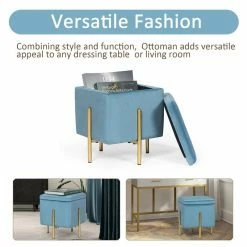 Coupon 👍 Adeco Square Velvet Storage Ottoman Multi-Function Vanity Footstool Green Apple 🛒 -Adeco Shop Adeco Square Velvet Storage Ottoman Multi Function Vanity Footstool 4