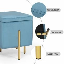 Coupon 👍 Adeco Square Velvet Storage Ottoman Multi-Function Vanity Footstool Green Apple 🛒 -Adeco Shop Adeco Square Velvet Storage Ottoman Multi Function Vanity Footstool 5