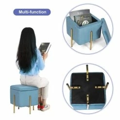 Coupon 👍 Adeco Square Velvet Storage Ottoman Multi-Function Vanity Footstool Green Apple 🛒 -Adeco Shop Adeco Square Velvet Storage Ottoman Multi Function Vanity Footstool 6