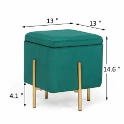 Coupon 👍 Adeco Square Velvet Storage Ottoman Multi-Function Vanity Footstool Green Apple 🛒 -Adeco Shop Adeco Square Velvet Storage Ottoman Multi Function Vanity Footstool 9