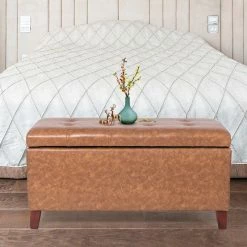 Best reviews of 🔥 Adeco Storage Bench Faux Leather Rectangular Upholstered Ottomans Dark Brown 🎁