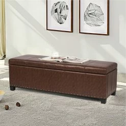 Best Pirce 🎉 Adeco Storage Benches Faux Leather Flip Top Rectangular Ottoman Assembly Required 🧨