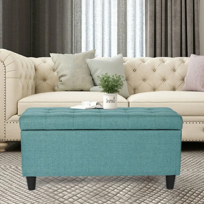 Best Pirce ❤️ Adeco Storage Ottoman Bed Bench Fabric Tufted Upholstered Foot Stool Teal ⭐ 11 Best Pirce ❤️ Adeco Storage Ottoman Bed Bench Fabric Tufted Upholstered Foot Stool Teal ⭐ - Image 9