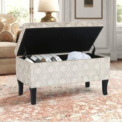 Wholesale 🔥 Adeco Storage Ottoman Bench Fabric Patterned Rectangular Toy Chests Grey 🛒 -Adeco Shop Adeco Storage Ottoman Bench Fabric Patterned Rectangular Toy Chests 9