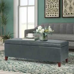 Brand new 🤩 Adeco Storage Ottoman Bench Rectangular Foot Rest Stool Leathaire Fabric Blue 🥰 -Adeco Shop Adeco Storage Ottoman Bench Rectangular Foot Rest Stool Leathaire Fabric 10