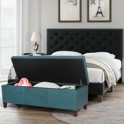 Brand new 🤩 Adeco Storage Ottoman Bench Rectangular Foot Rest Stool Leathaire Fabric Blue 🥰 -Adeco Shop Adeco Storage Ottoman Bench Rectangular Foot Rest Stool Leathaire Fabric 2