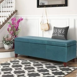 Brand new 🤩 Adeco Storage Ottoman Bench Rectangular Foot Rest Stool Leathaire Fabric Blue 🥰