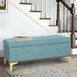 Deals 😍 Adeco Storage Ottoman Bench Rectangular Linen Fabric With Metal Legs Grey ⌛